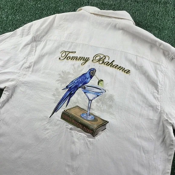 Tommy Bahama Tequila Mocking Parrot Silk Cotton Camp Shirt Mens XL Cream White - Picture 1 of 7